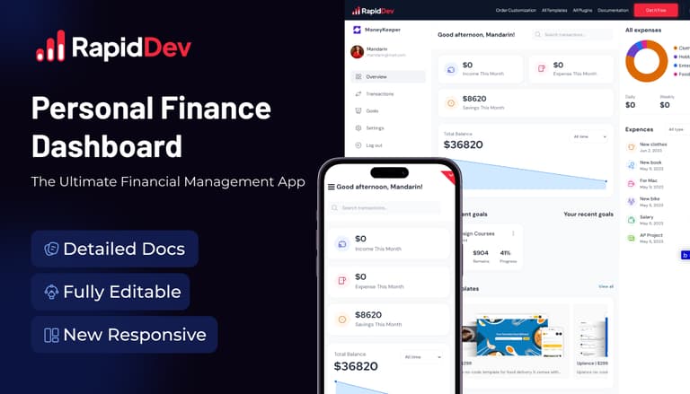 Screenshot demo of the MoneyKeeper Board & Landing template.