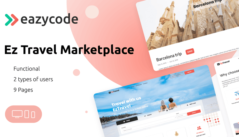 Screenshot demo of the Ez Travel Marketplace template.