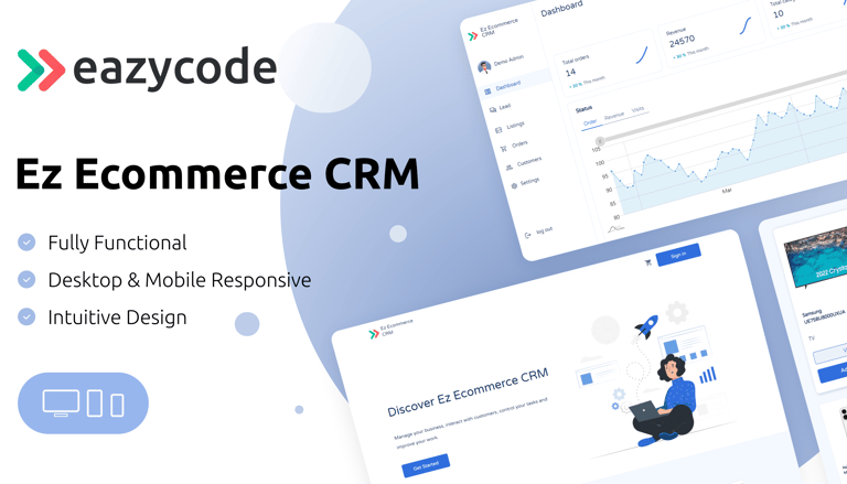 Screenshot demo of the Ez Ecommerce CRM template.