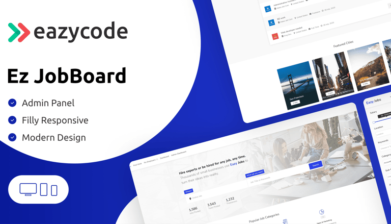 Screenshot demo of the Ez Job Board - Listings template.