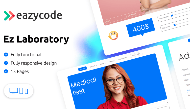 Screenshot demo of the Ez Med Laboratory App template.