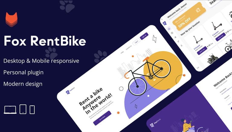Screenshot demo of the Fox Rent Bike V1.0 template.