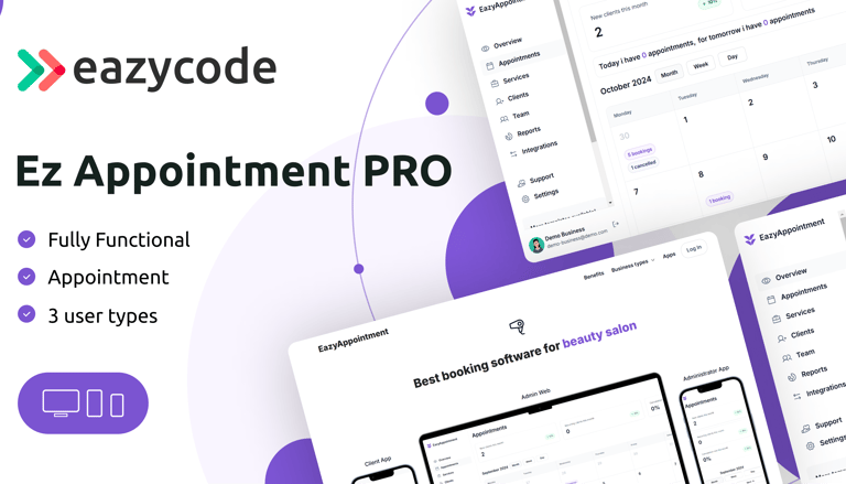 Screenshot demo of the Ez Appointment PRO template.