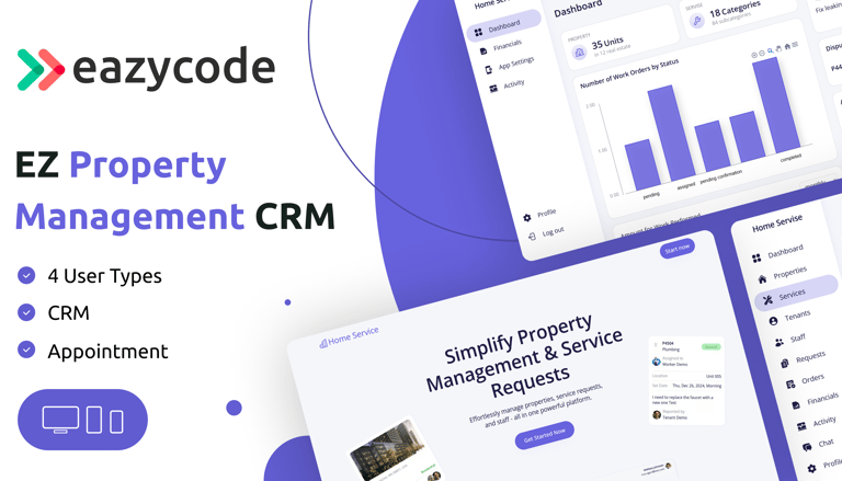 Screenshot demo of the Ez Property Management CRM template.