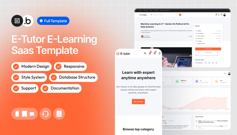 Screenshot demo of the E-learning Saas Template template.