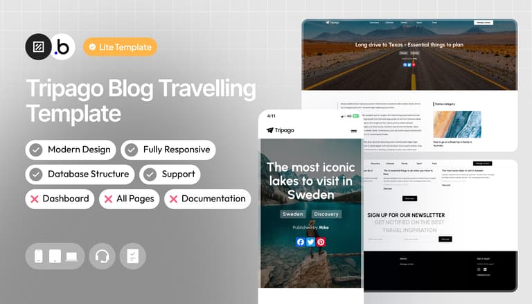 Screenshot demo of the (Lite) Travel Blog Template template.
