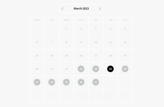 Screenshot demo of the Minimal Calendar Date Selector template.
