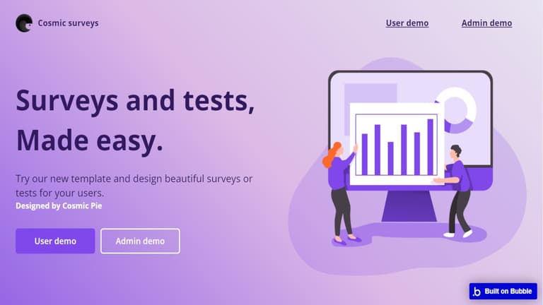 Screenshot demo of the Modern Survey and Quiz Creator template.