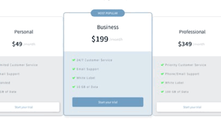 Screenshot demo of the 805/Blocks - Pricing template.