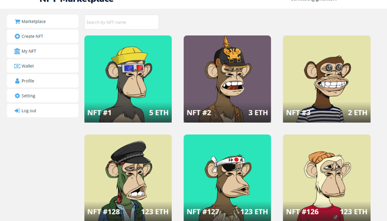 Screenshot demo of the NFT Marketplace template.