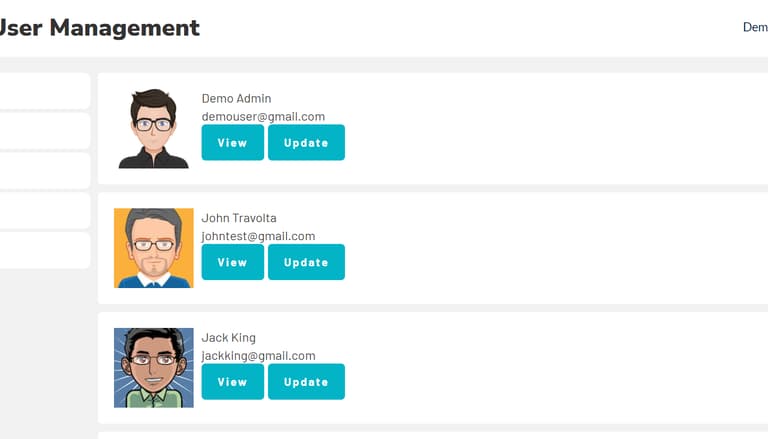Screenshot demo of the Simple User Management template.