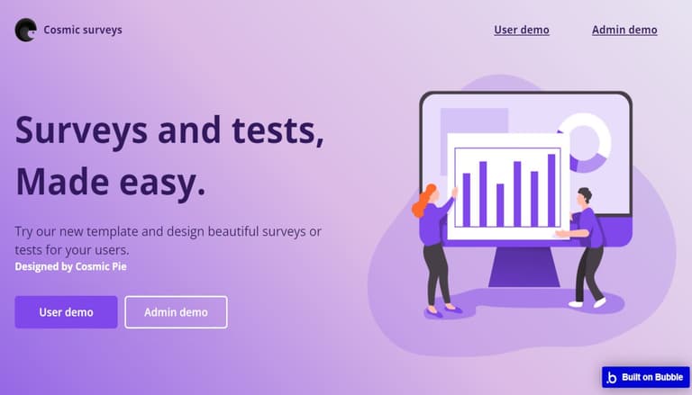 Screenshot demo of the Modern Survey and Quiz Creator template.