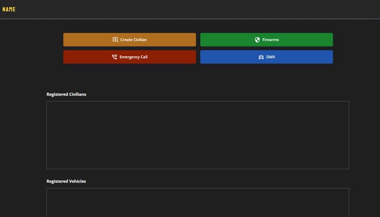 Screenshot demo of the FiveCad | Fivem Cad | Civ Page template.
